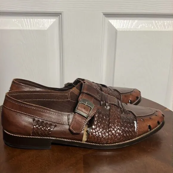 🔥🔥 PACO RICARDI Hand Woven Leather Loafer Sandal Shoes - Men Sz 10 - EUC