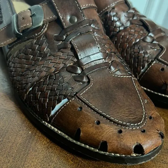 🔥🔥 PACO RICARDI Hand Woven Leather Loafer Sandal Shoes - Men Sz 10 - EUC