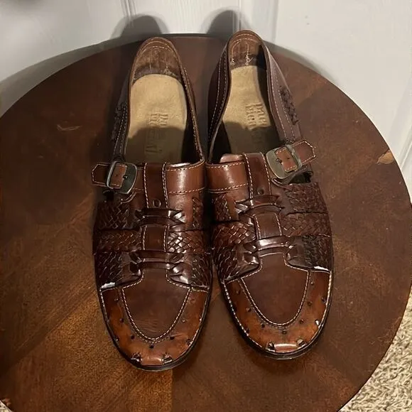 🔥🔥 PACO RICARDI Hand Woven Leather Loafer Sandal Shoes - Men Sz 10 - EUC