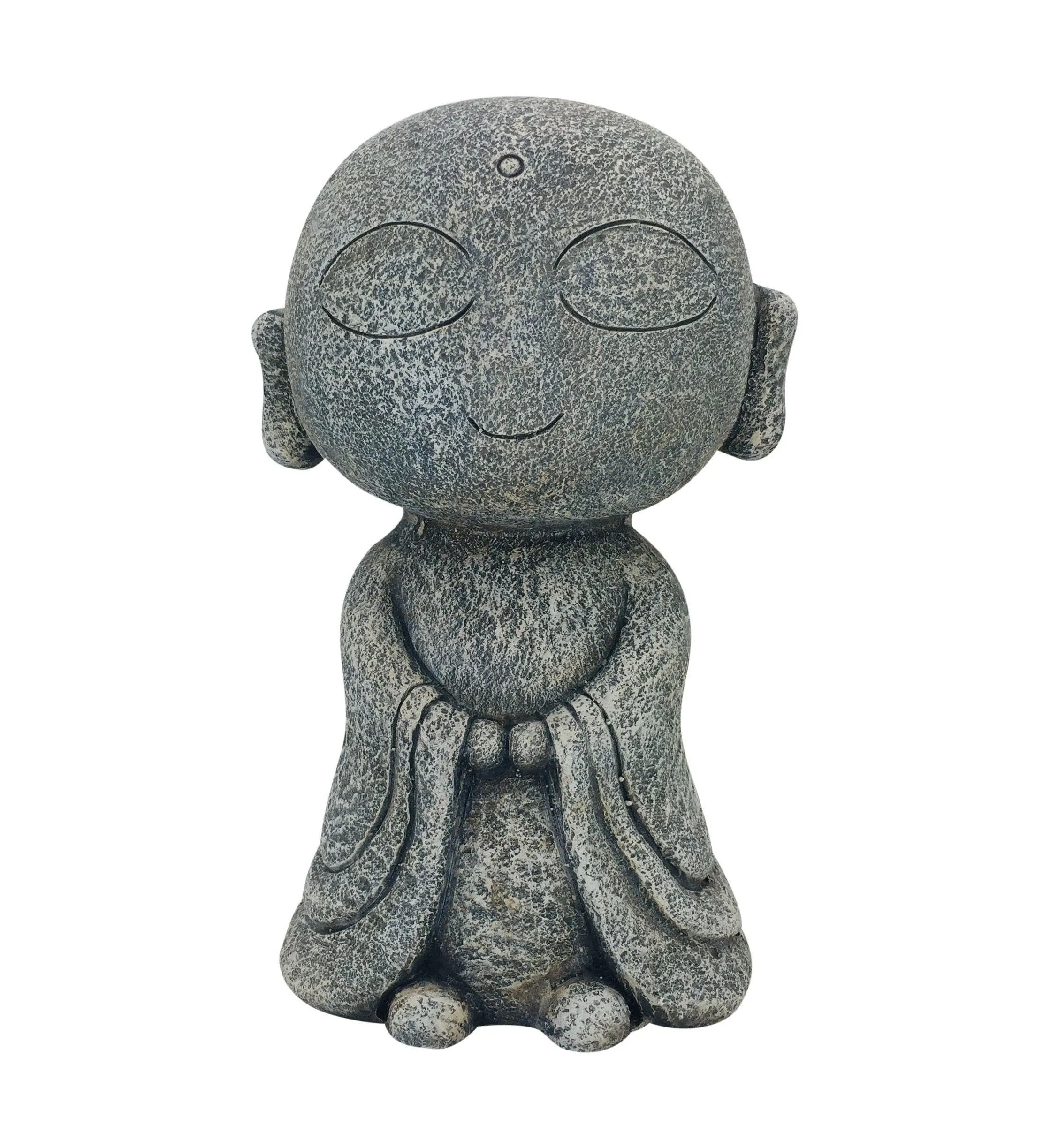 13" Gray Happy Monk Indoor Outdoor Statue