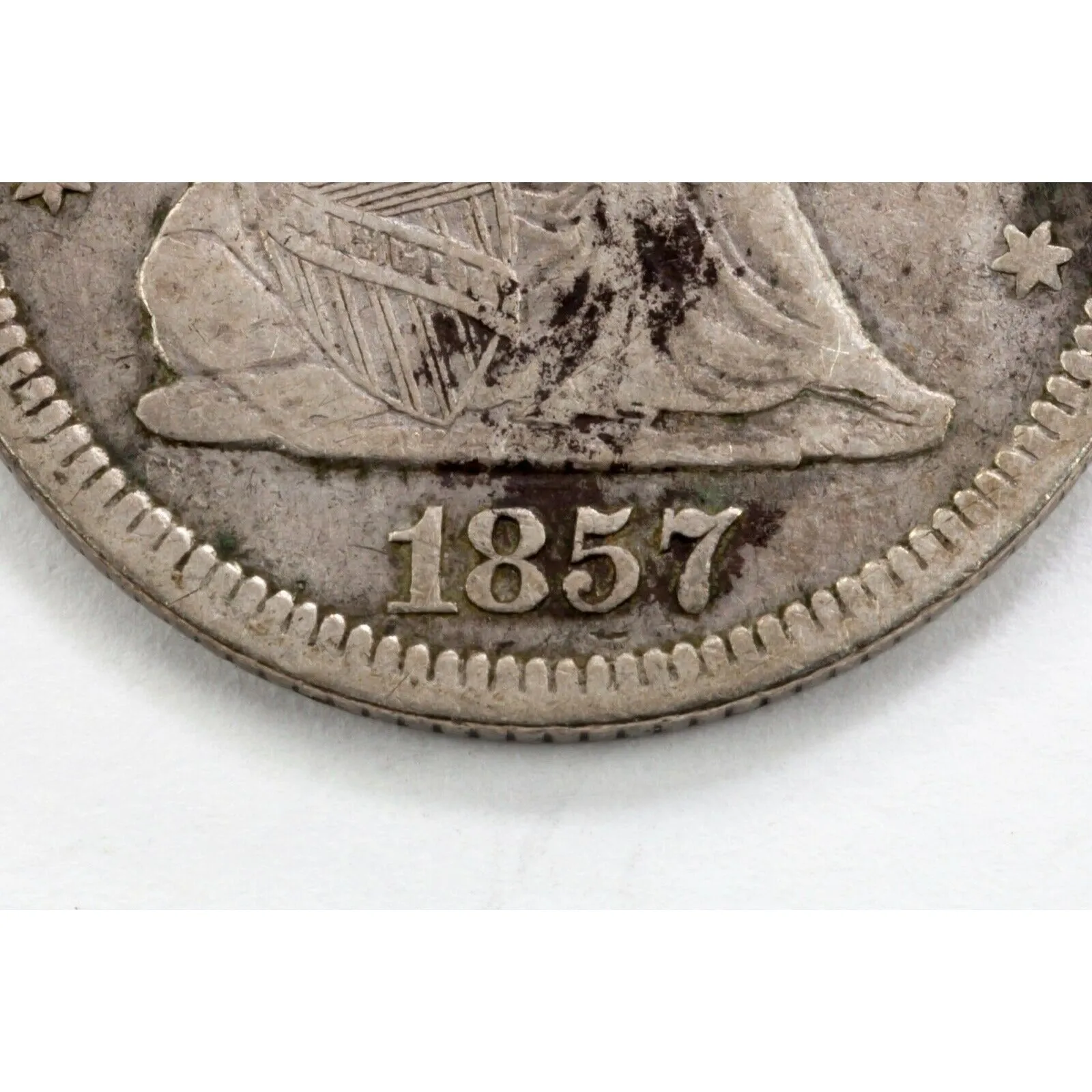 1857 25C Seated Liberty Quarter in Fine  Condition, LIBERTY Bold and Clear
