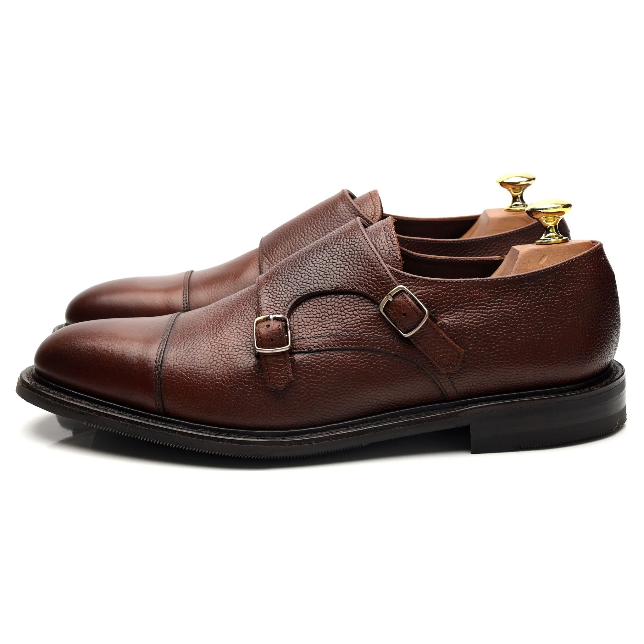 1880 'Benedict' Dark Brown Grain Leather Double Monk Strap UK 8.5 F