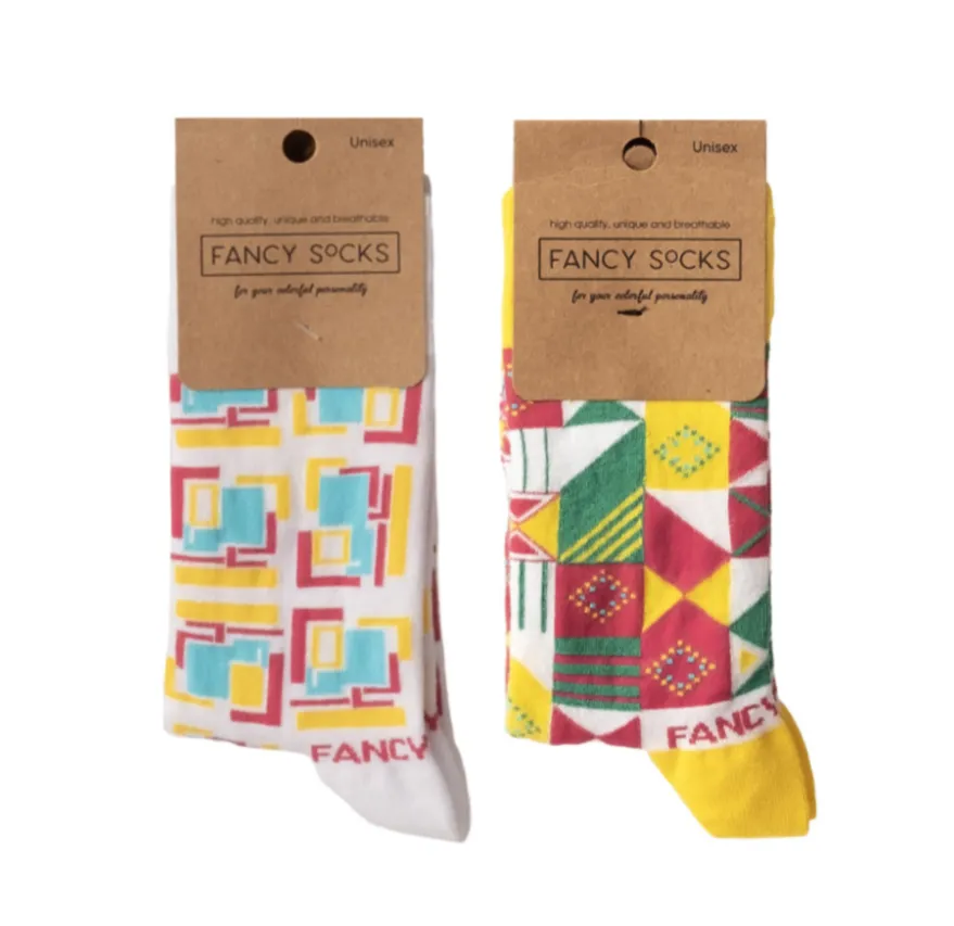 2 Pack Purple and White Geometric Socks