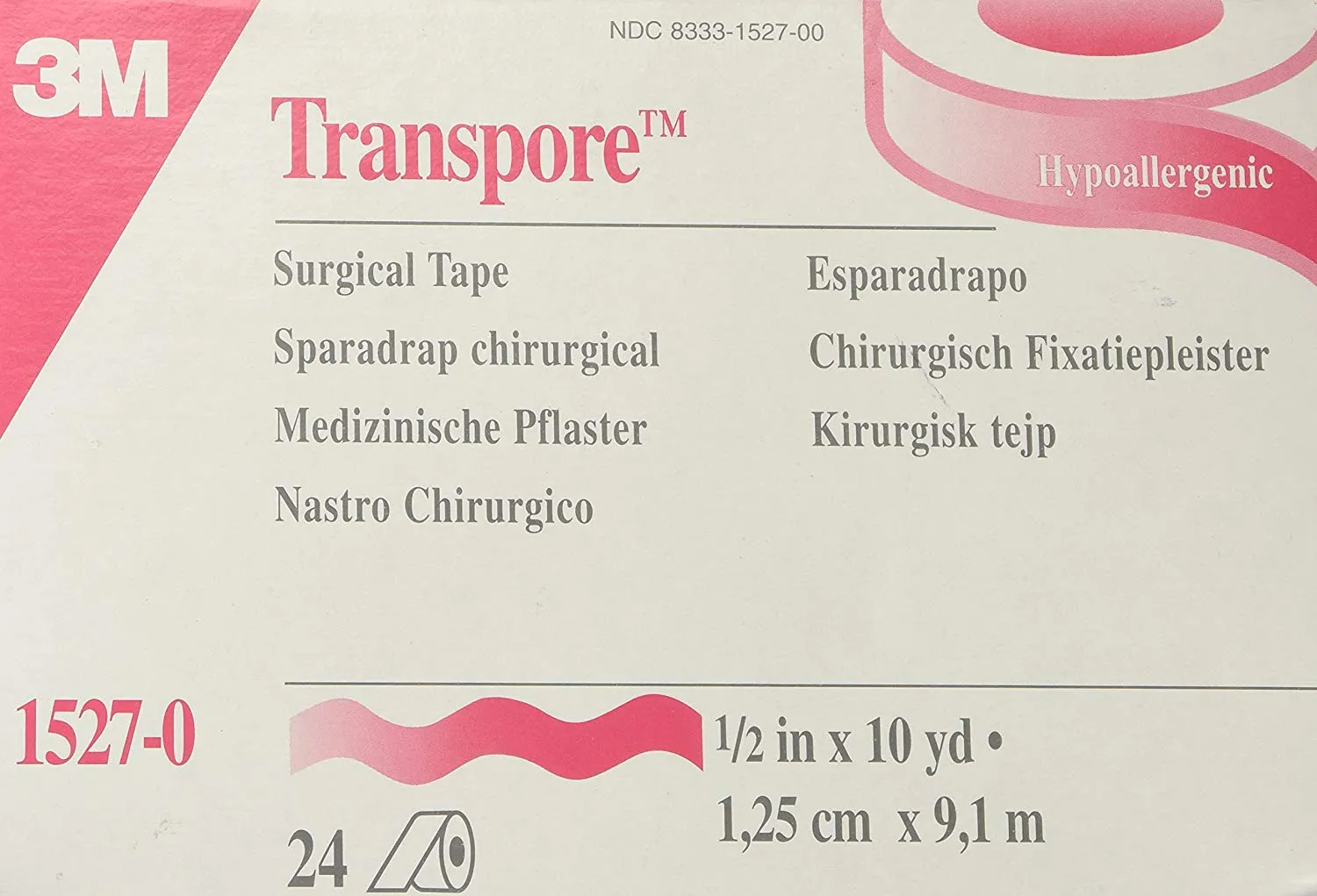 3M Transpore 15270 Plastic Hypoallergenic Medical Tape, 10 yds Length x 1/2" Width, Clear