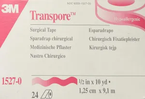 3M Transpore 15270 Plastic Hypoallergenic Medical Tape, 10 yds Length x 1/2" Width, Clear