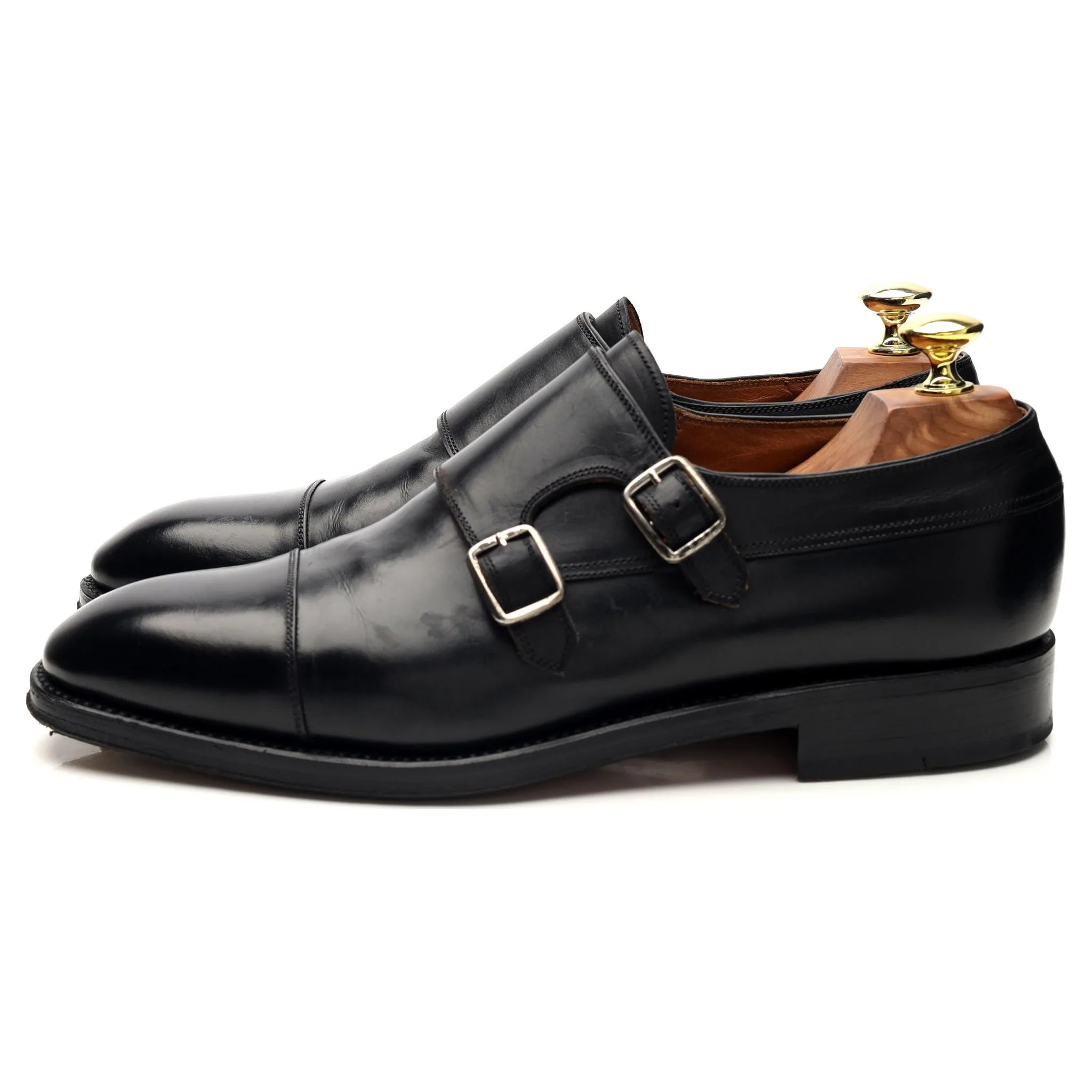 '737' Black Leather Double Monk Strap UK 7.5 EE