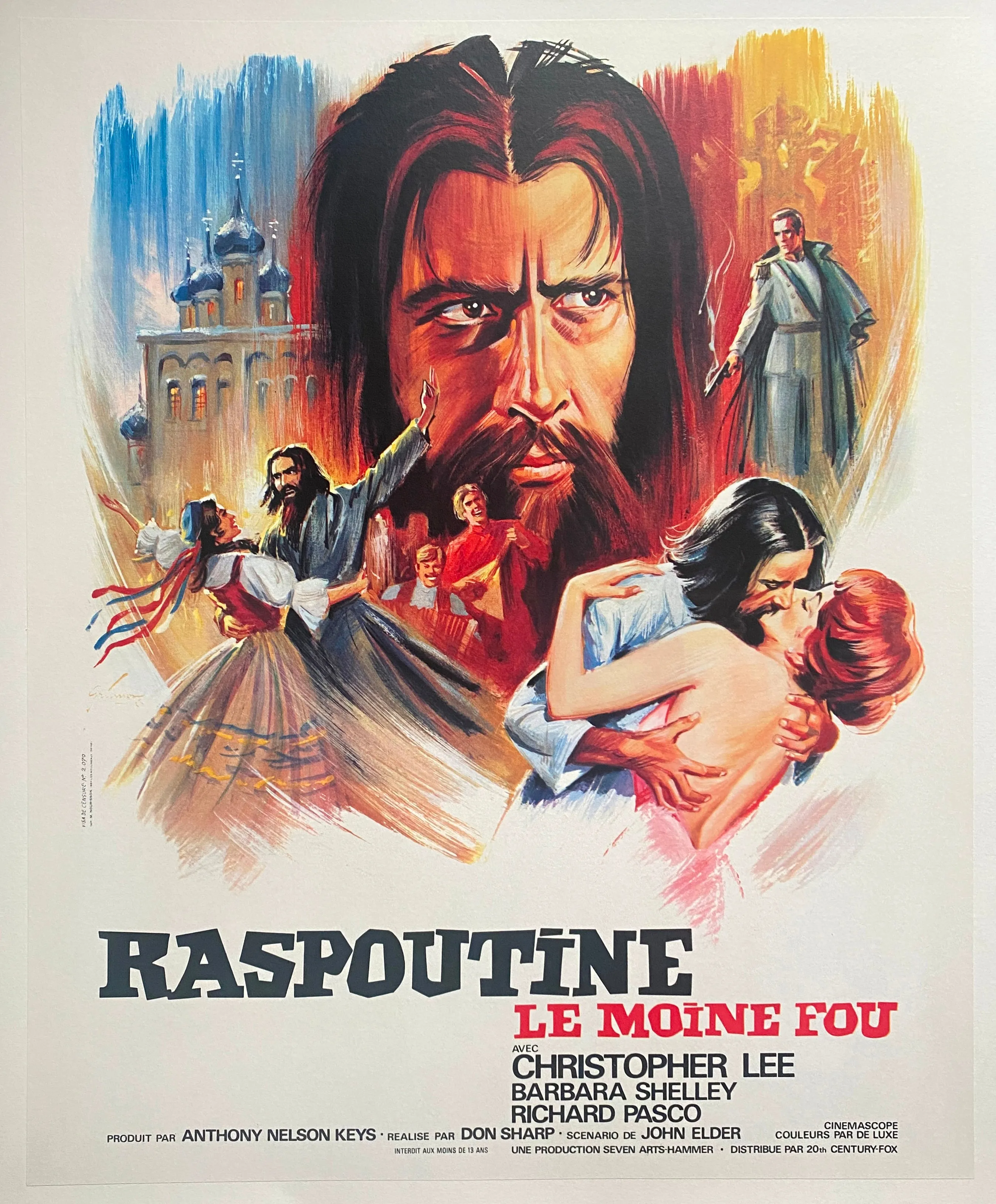 Affiche entoilée RASPOUTINE LE MOINE FOU Hammer CHRISTOPHER LEE Don Sharp 45x56cm 1966