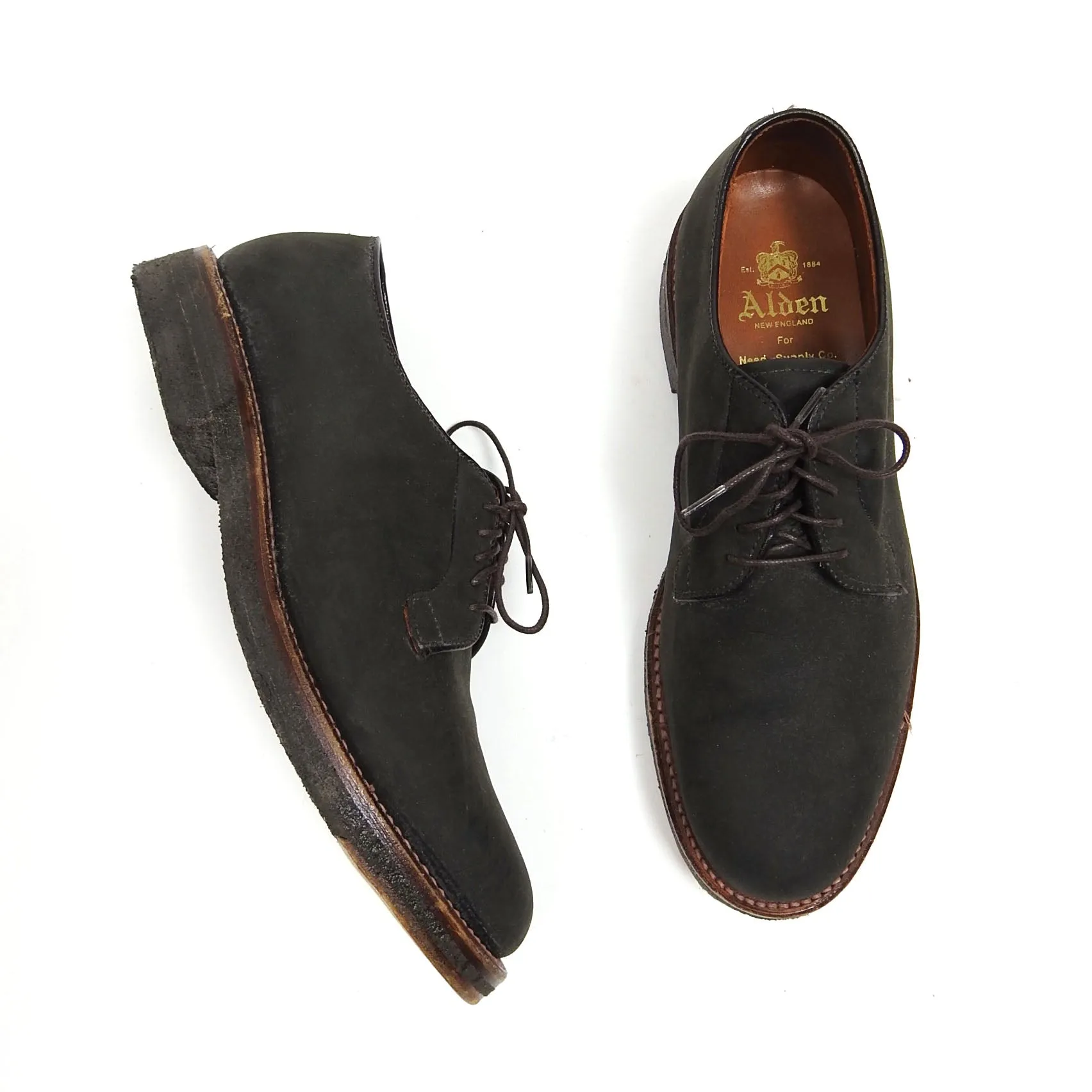 Alden Grey Suede Plain Toe Blucher Size 8