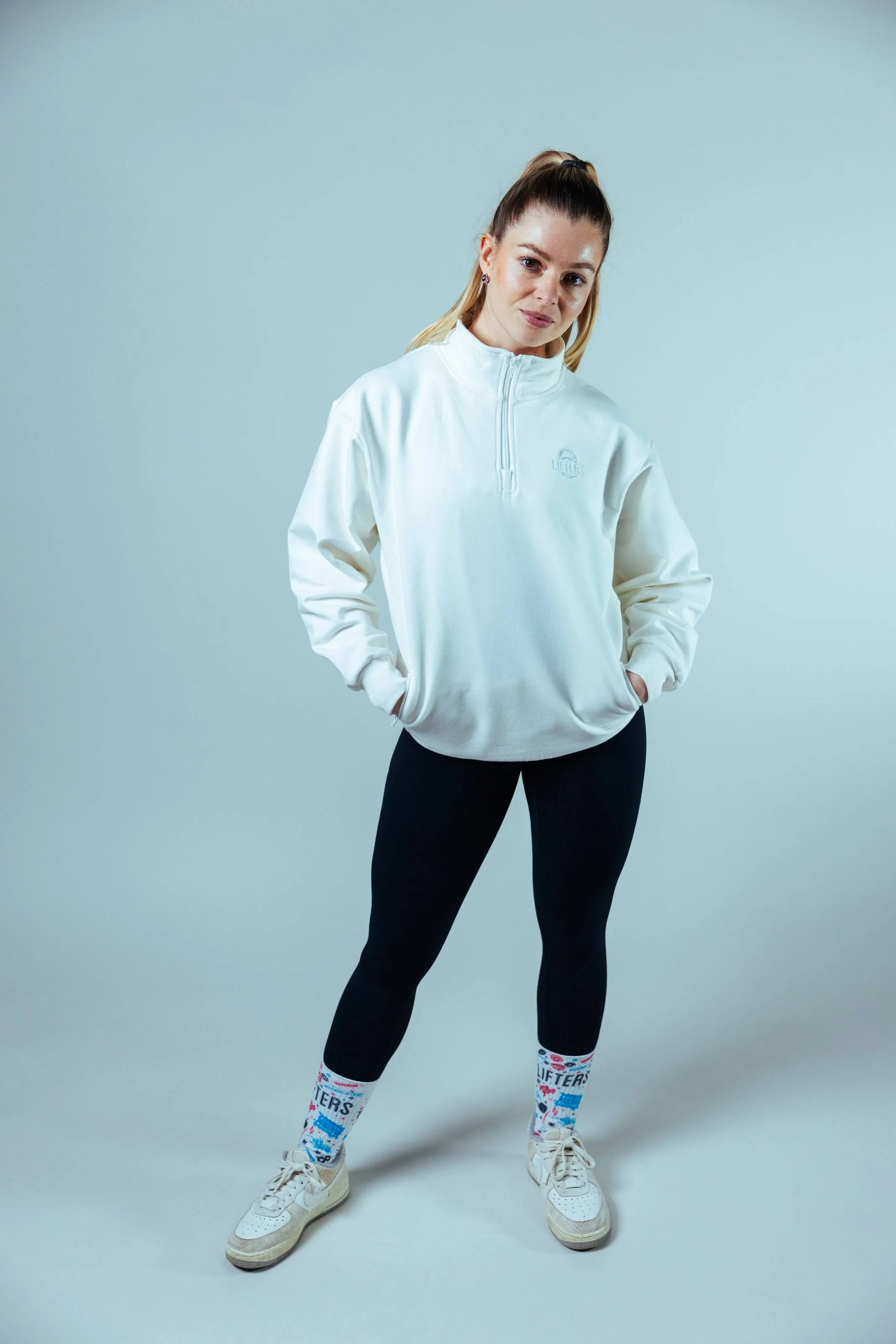 Allday Quarter Zip Sweater Oversize Unisex | Off White