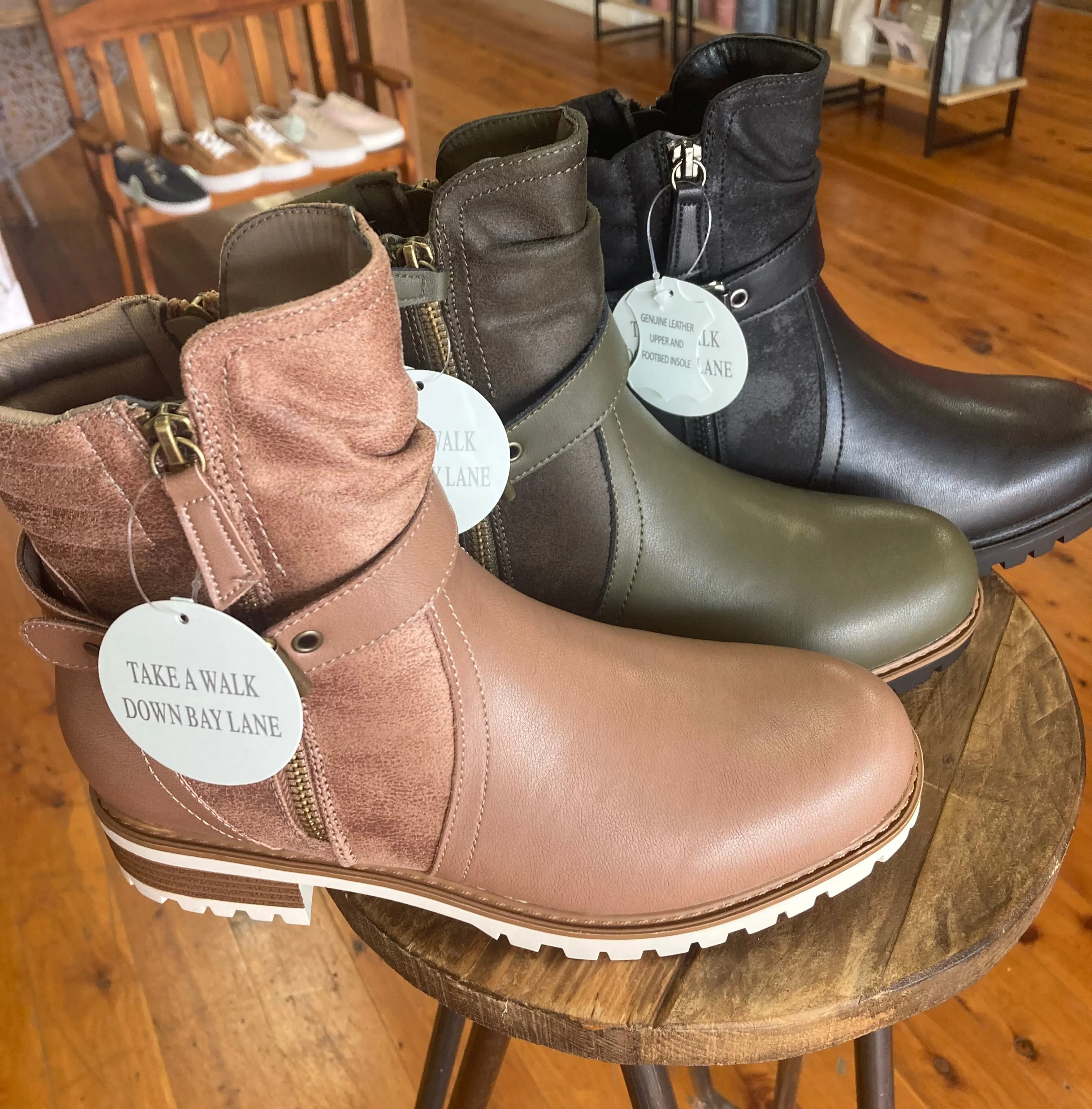 Alpha Khaki Leather Ankle Boot - Bay Lane