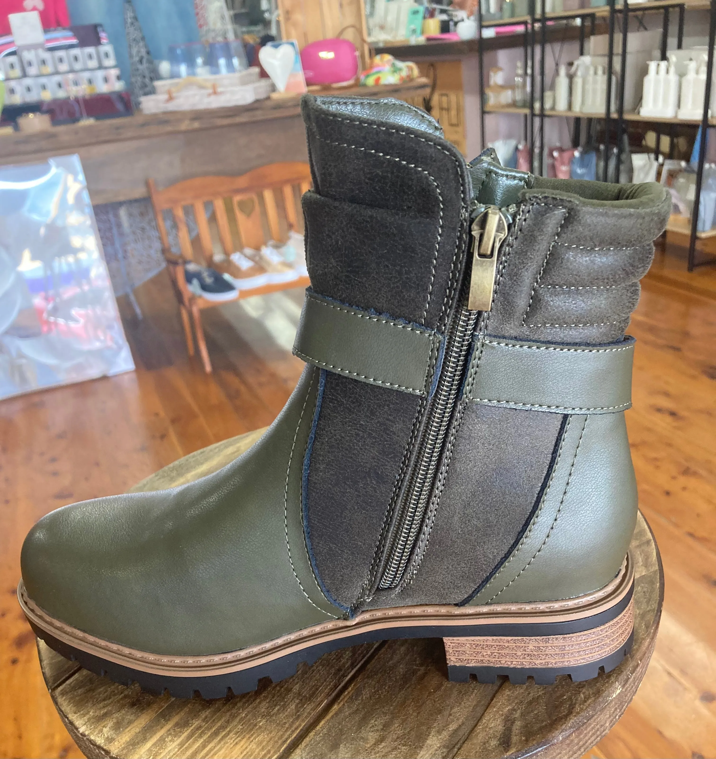 Alpha Khaki Leather Ankle Boot - Bay Lane
