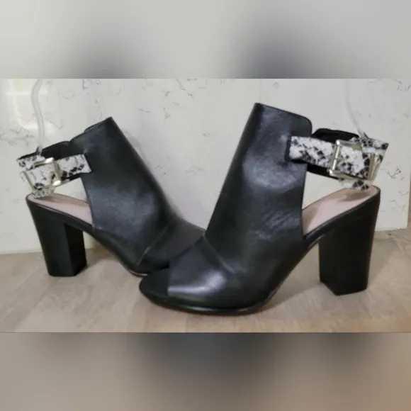 Andrew Stevens Cheyenne Black grunge chic open toe bootie shoes size 7.5