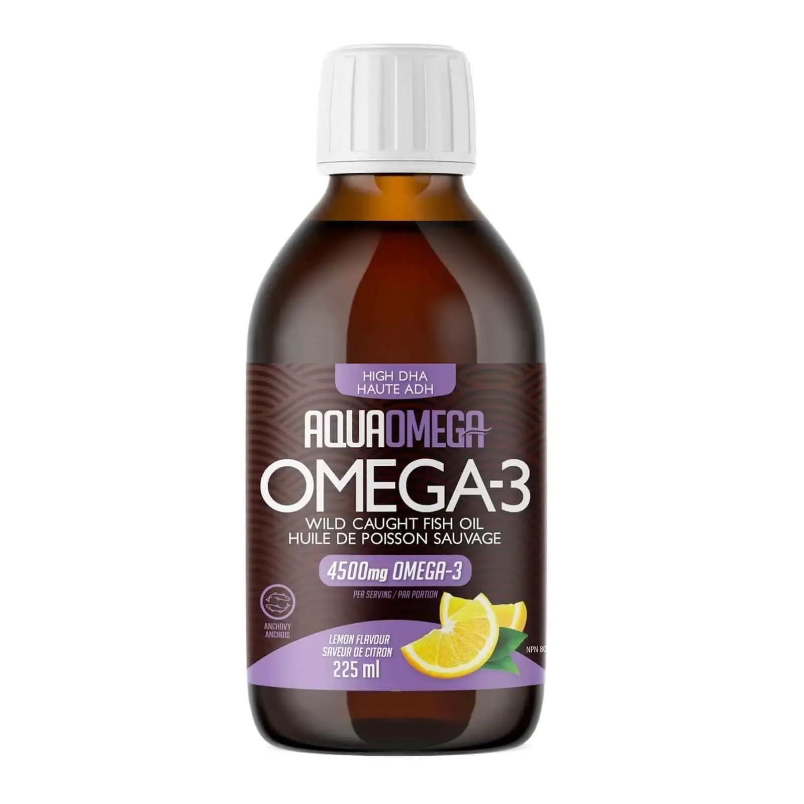 Aqua Omega High DHA Omega-3,  225 mL Lemon Flavor