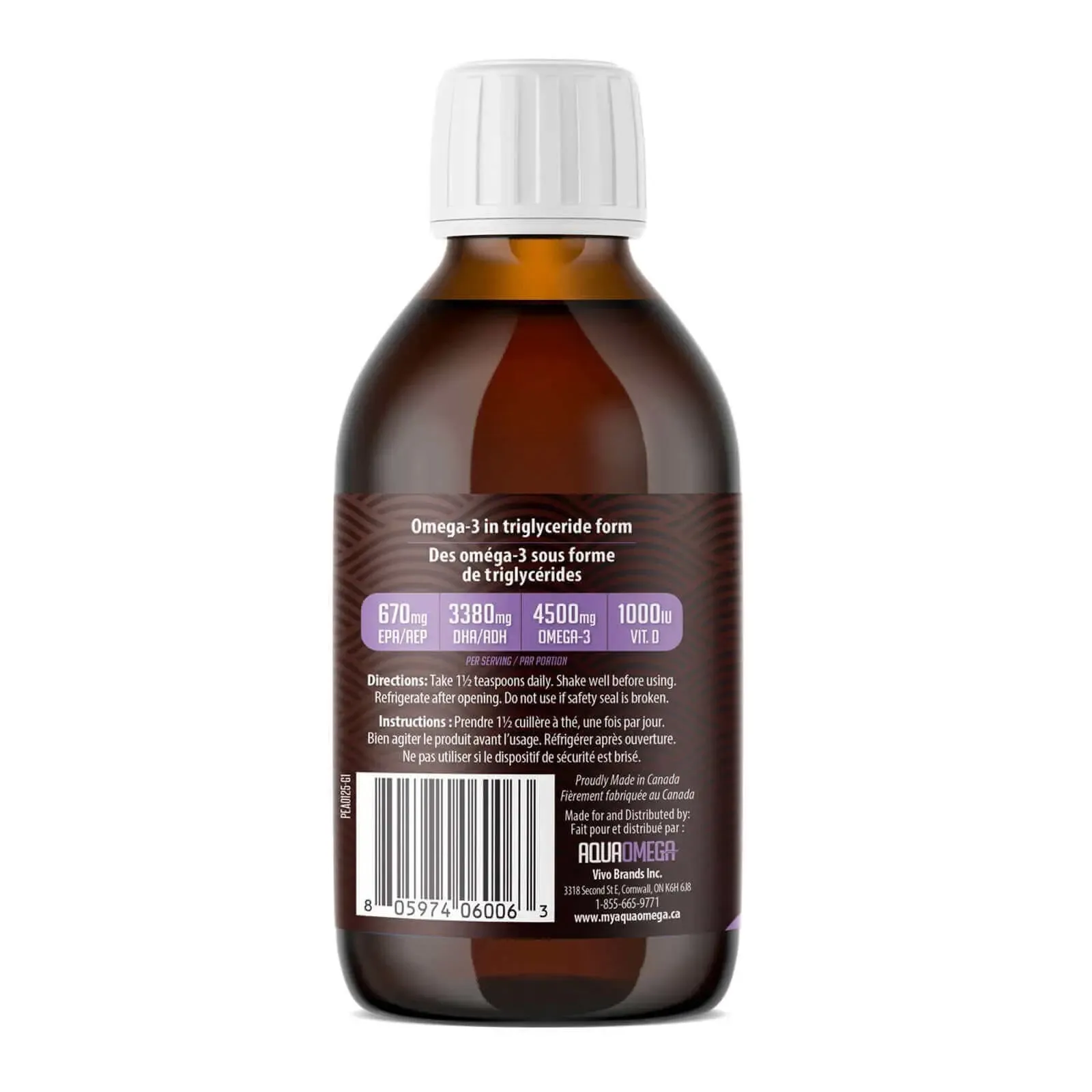 Aqua Omega High DHA Omega-3,  225 mL Lemon Flavor