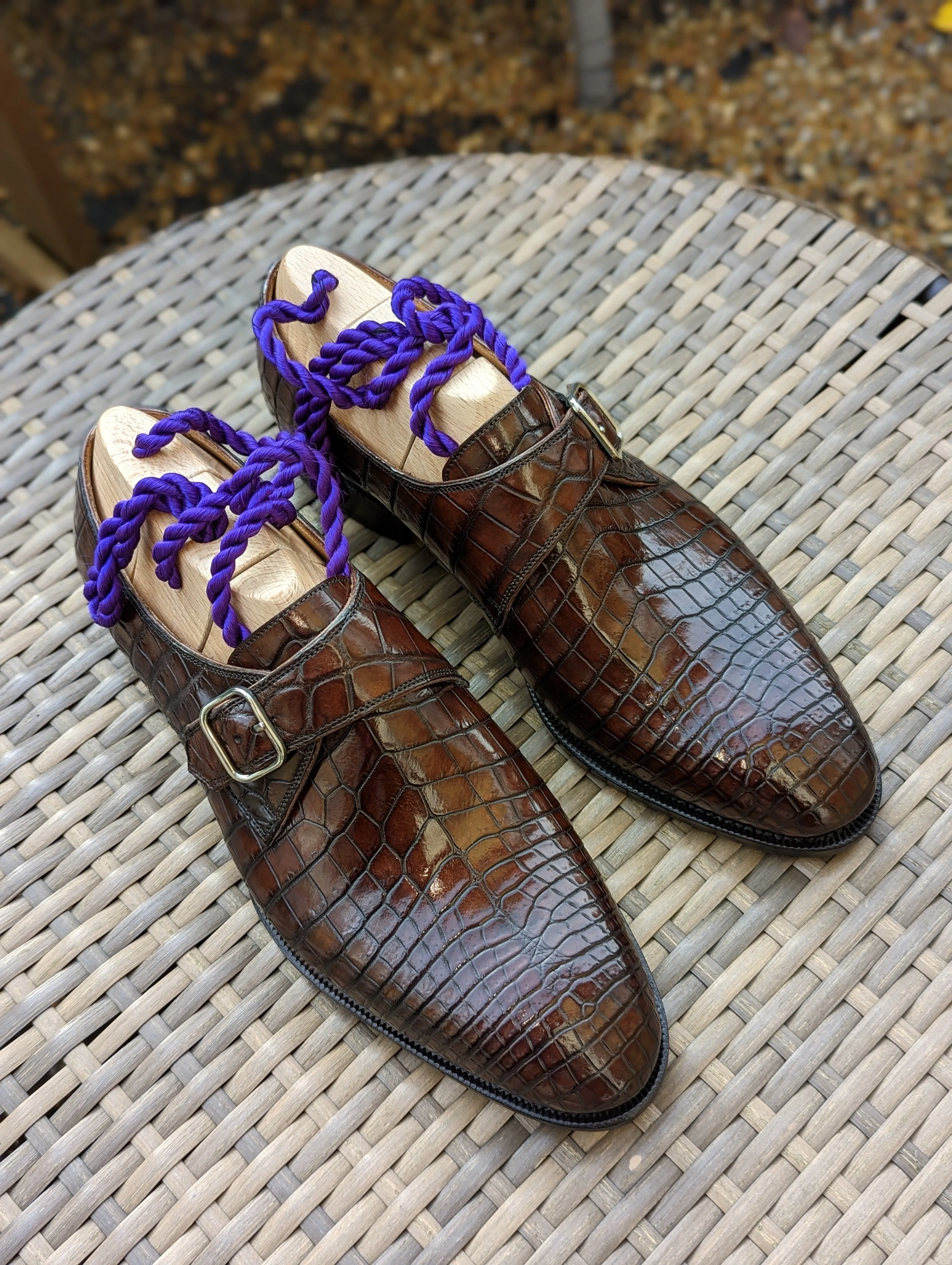 Ascot Single Monk - Chocolate Brown Crocodile
