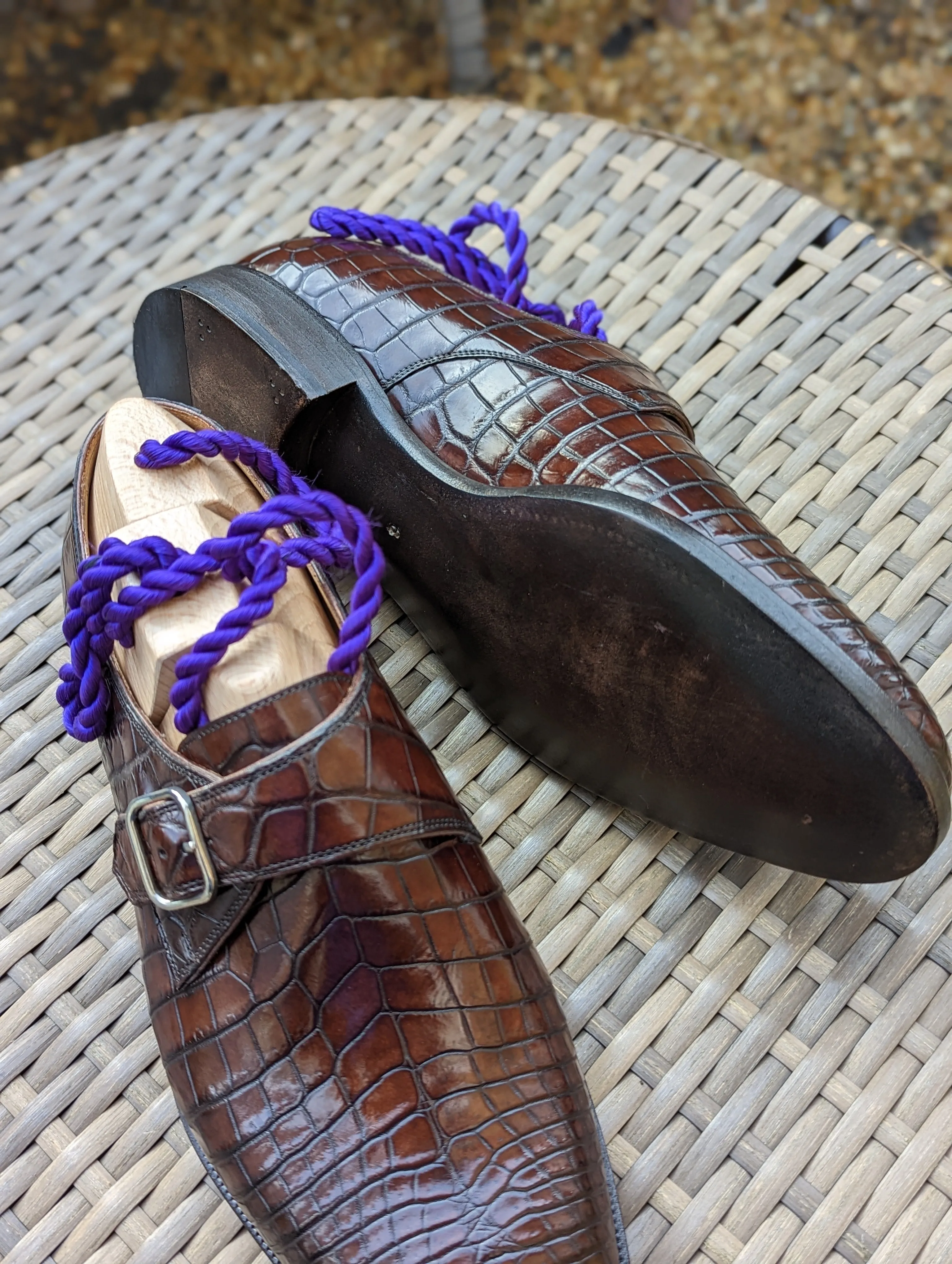 Ascot Single Monk - Chocolate Brown Crocodile