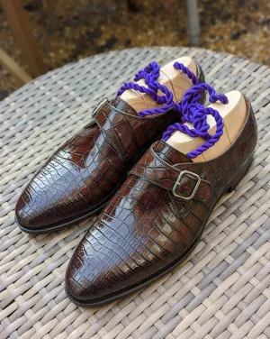 Ascot Single Monk - Chocolate Brown Crocodile