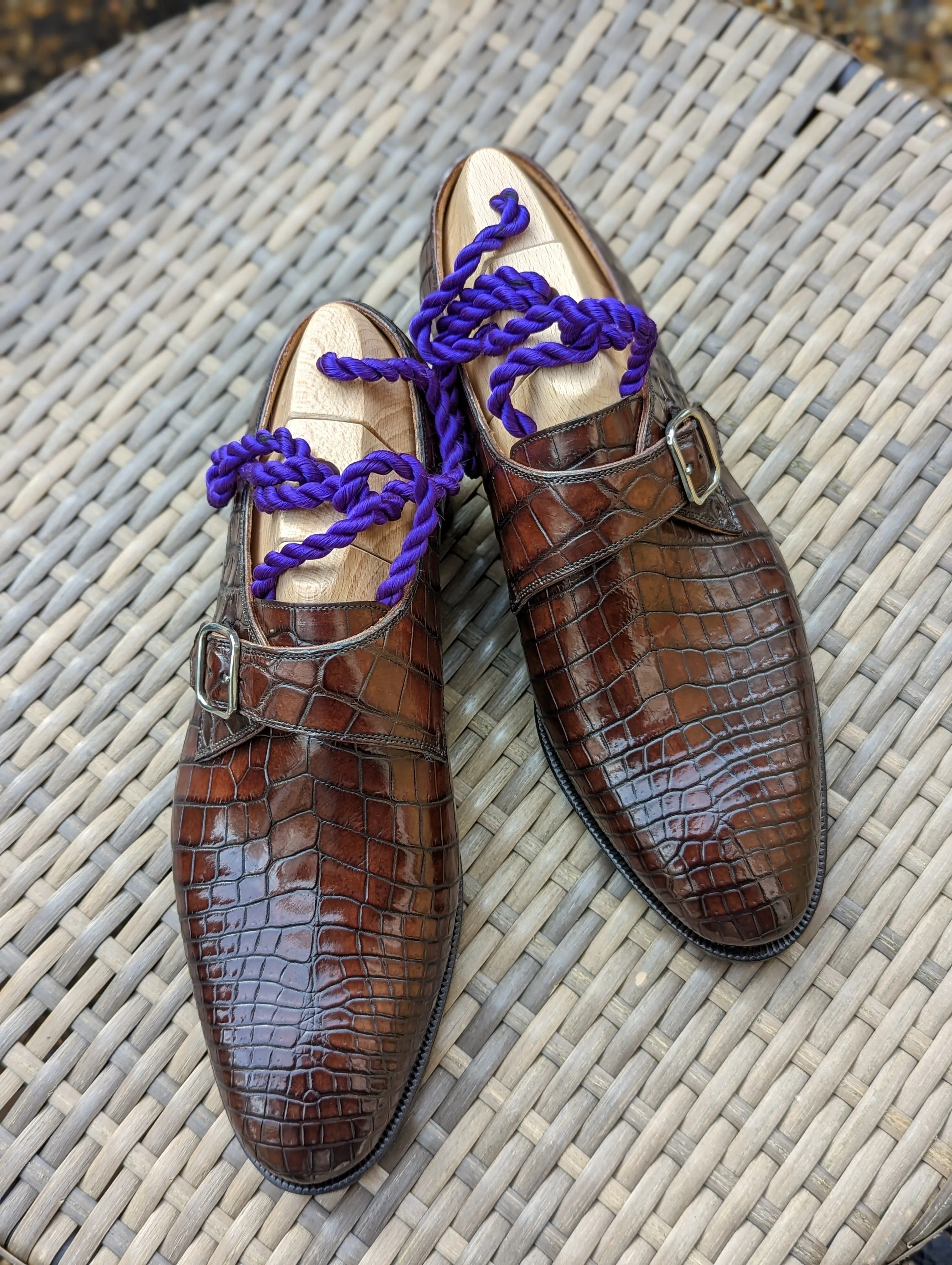 Ascot Single Monk - Chocolate Brown Crocodile