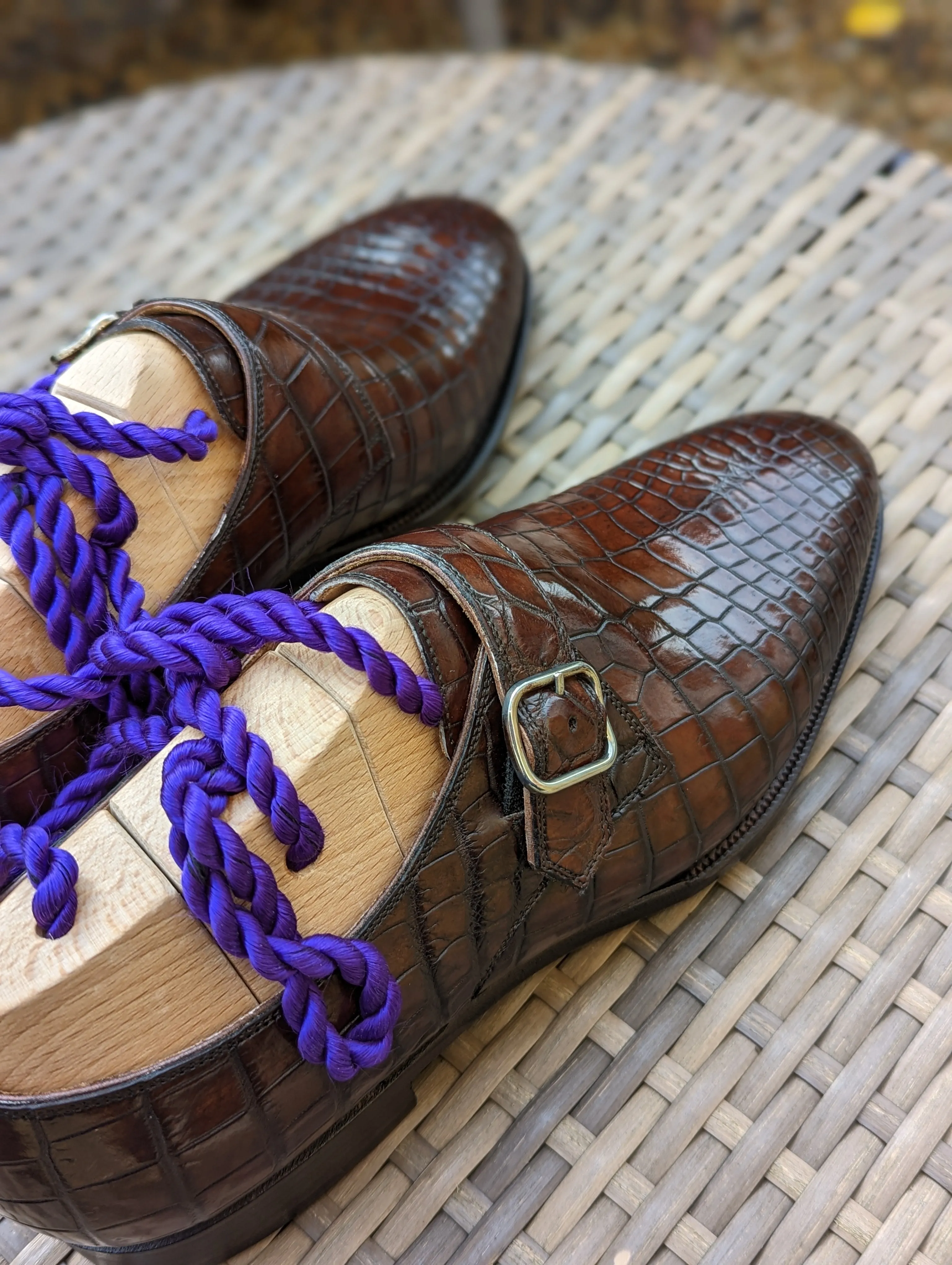 Ascot Single Monk - Chocolate Brown Crocodile