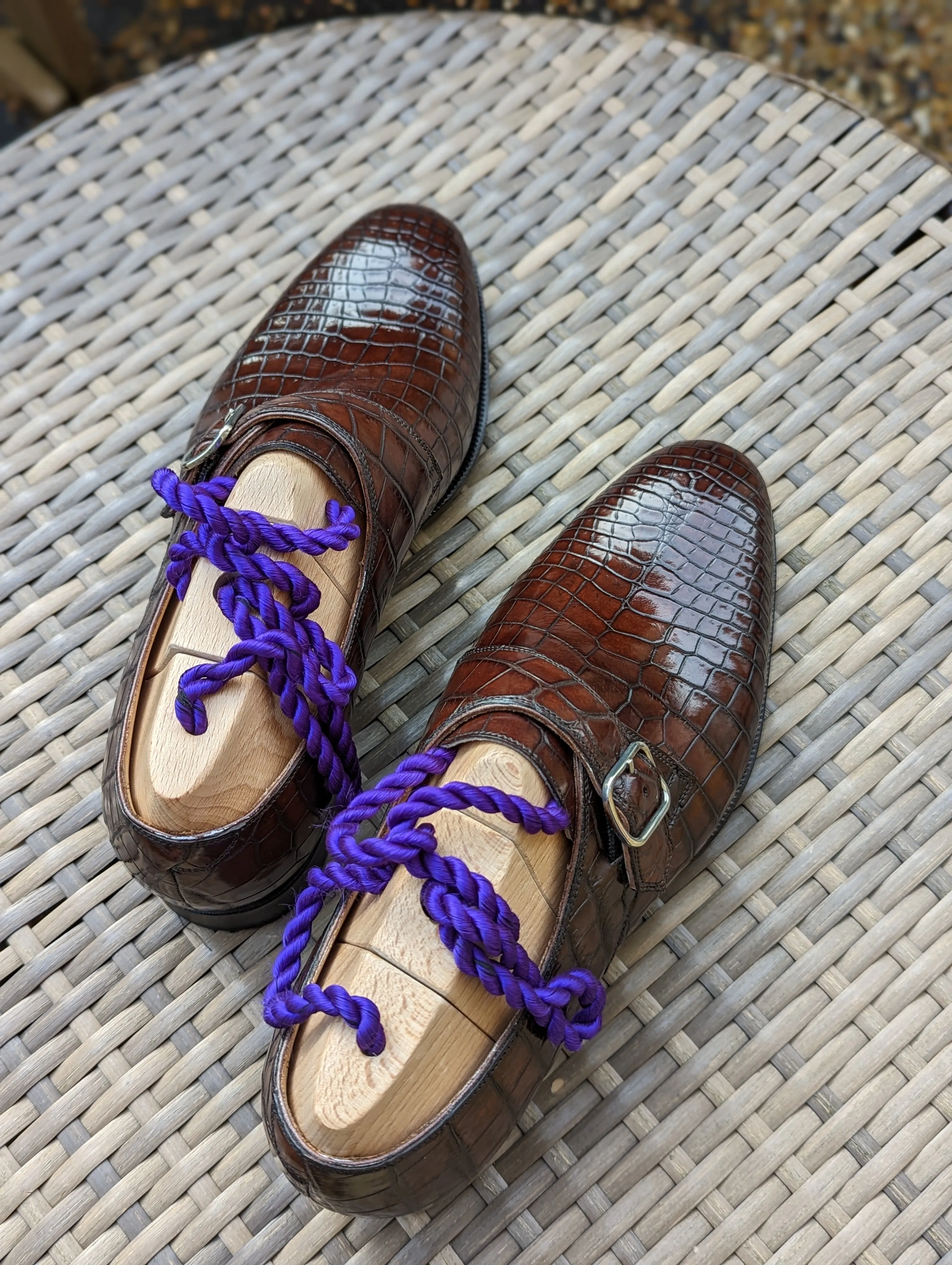 Ascot Single Monk - Chocolate Brown Crocodile