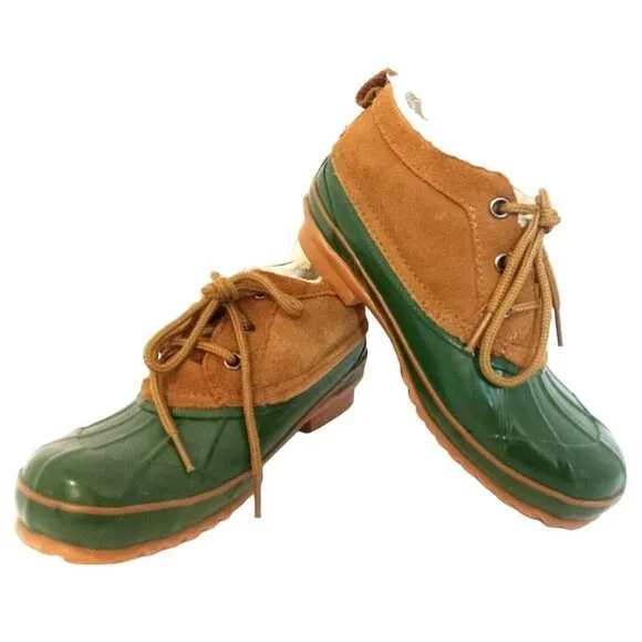 Bass Tamarack Rain Moccasin Shoes Womens Size 7 Green/Brown Leather Rubber
