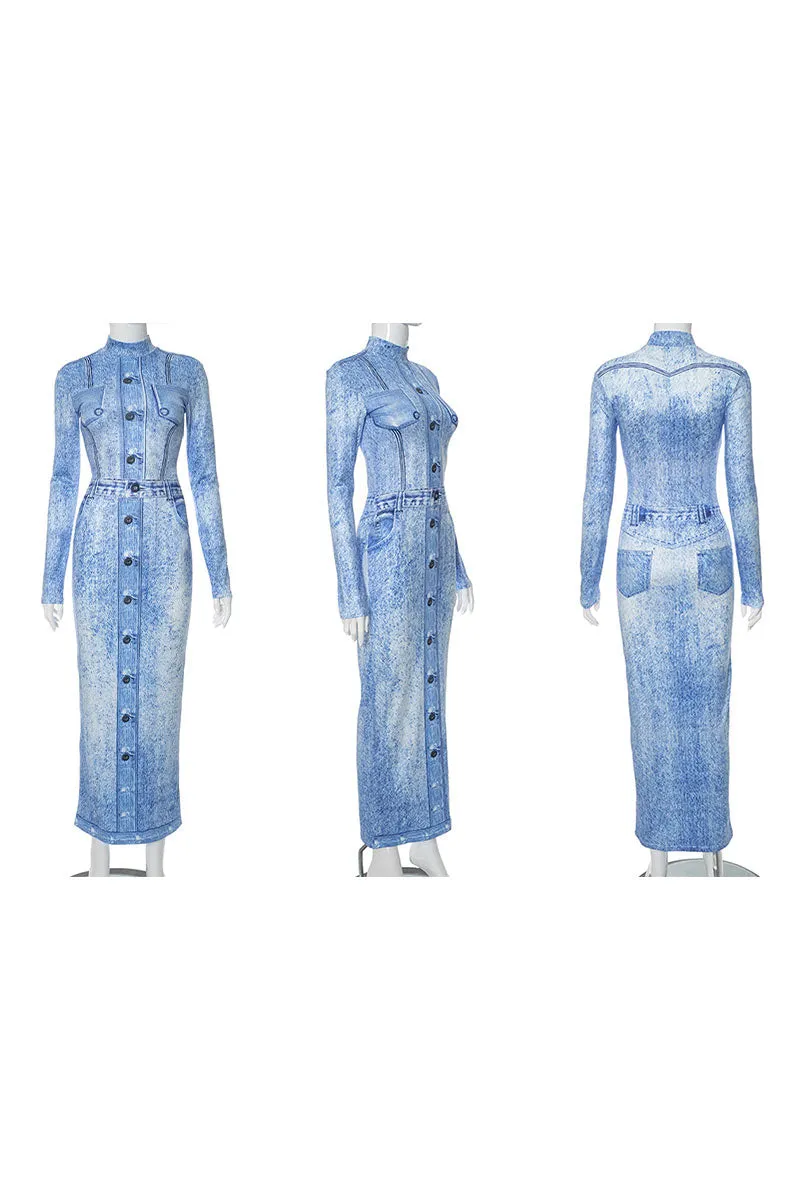 BI0422 Graphic Long Sleeve Dress