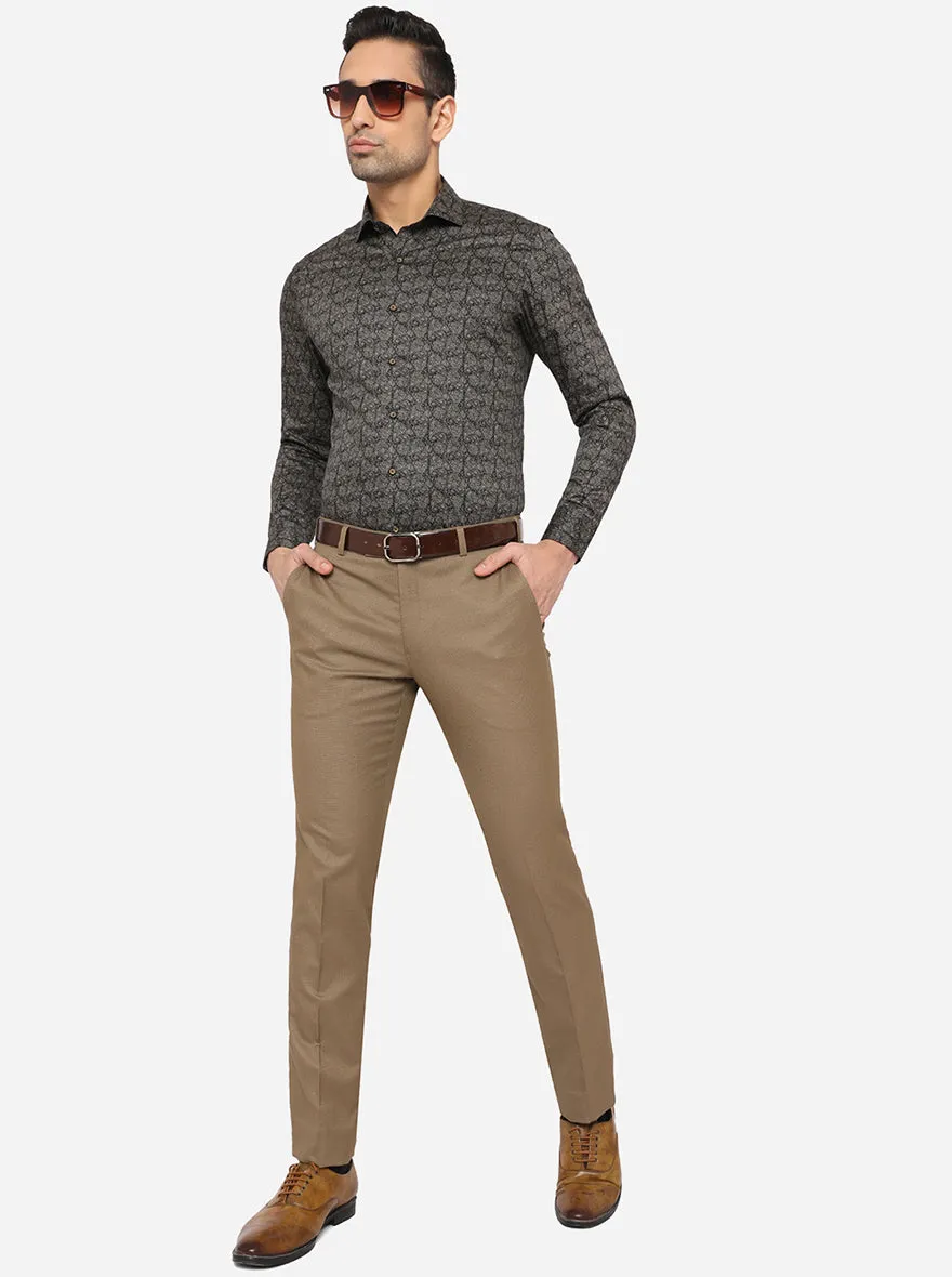 Black & Grey Printed Slim Fit Party Wear Shirt | JB Studio