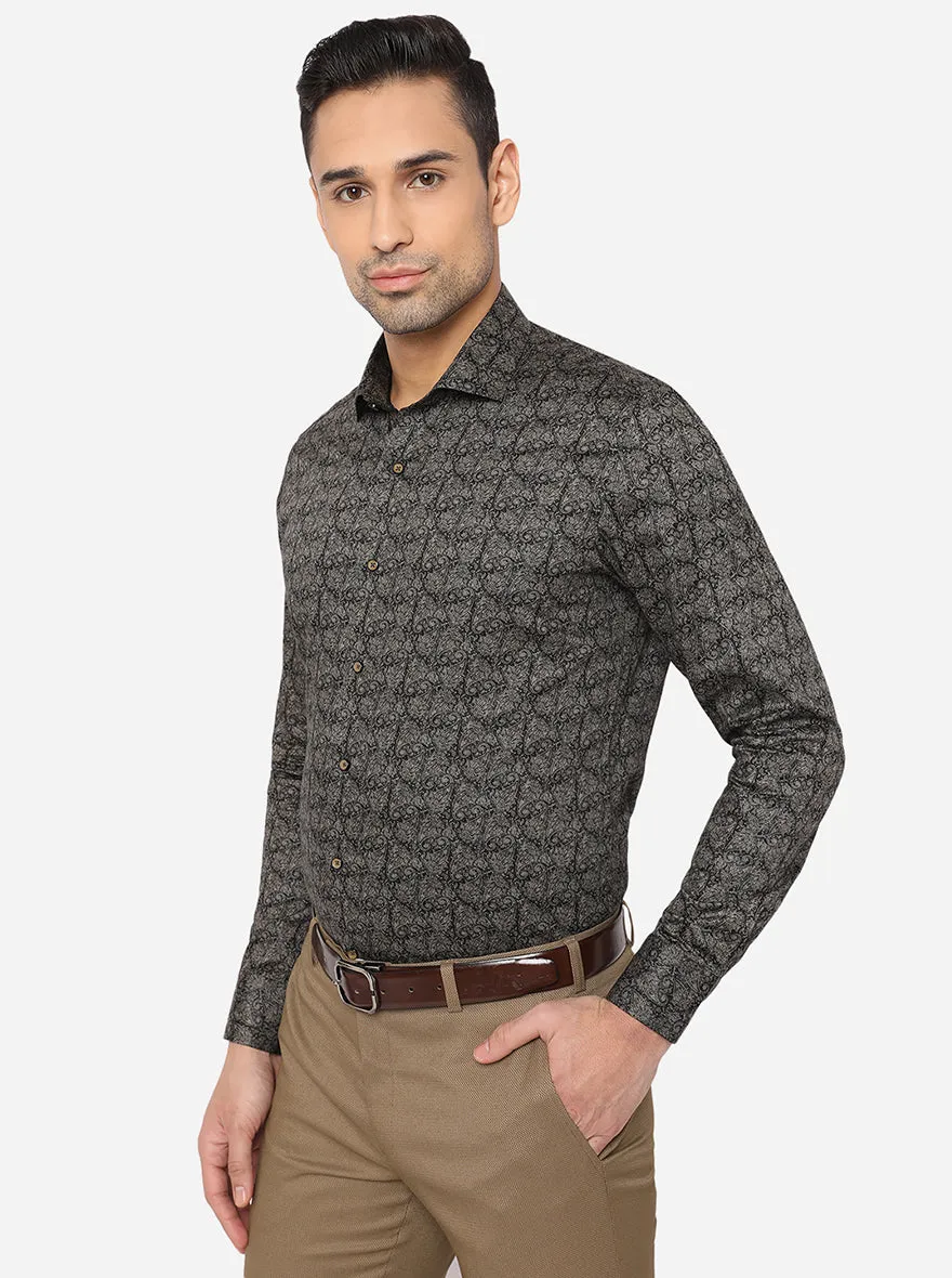 Black & Grey Printed Slim Fit Party Wear Shirt | JB Studio