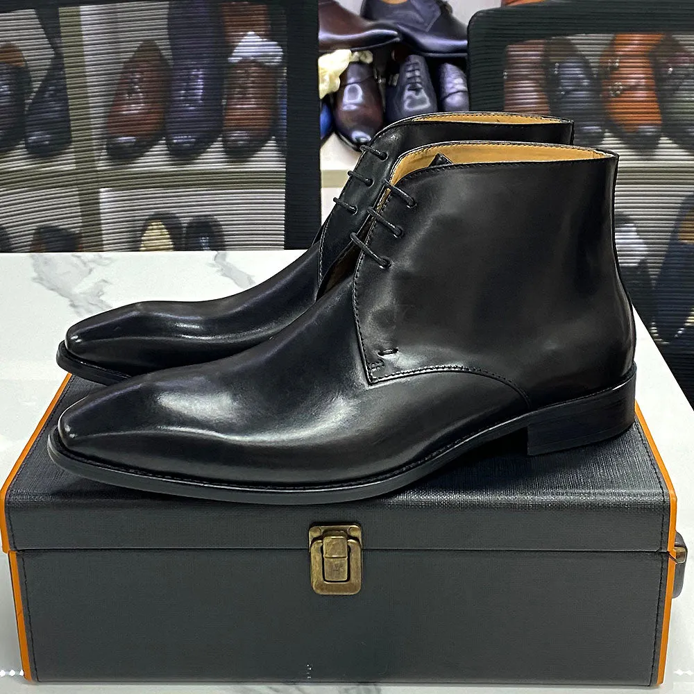 Black Calfskin Genuine Leather Ankle Chukka Boots