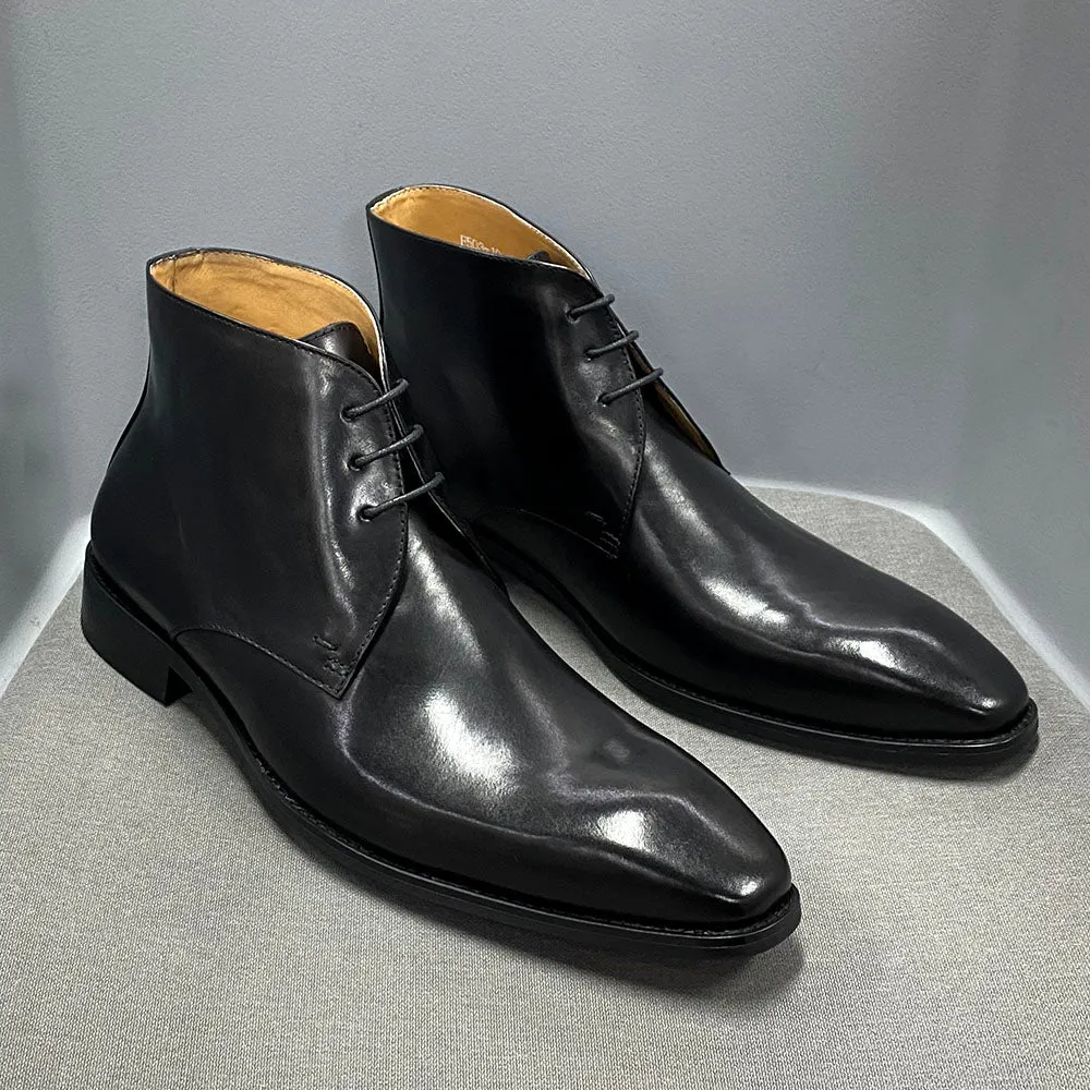 Black Calfskin Genuine Leather Ankle Chukka Boots