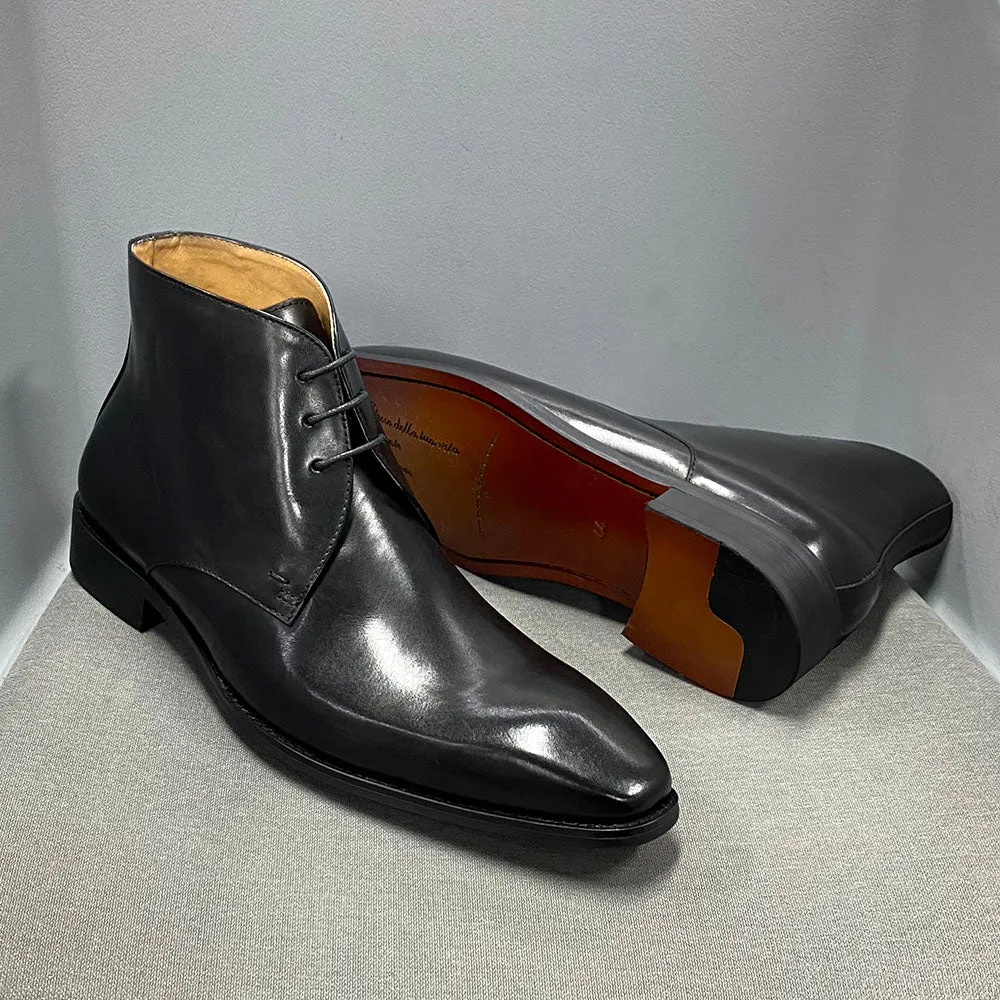 Black Calfskin Genuine Leather Ankle Chukka Boots