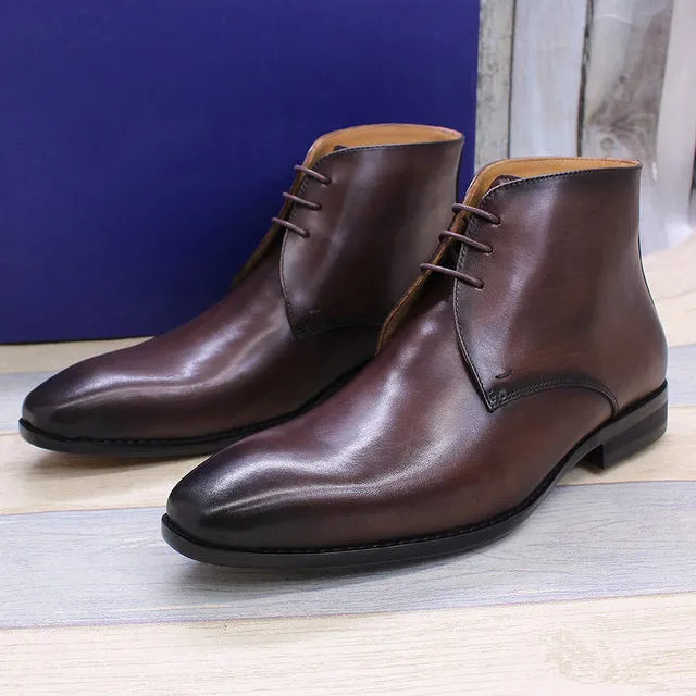 Black Calfskin Genuine Leather Ankle Chukka Boots