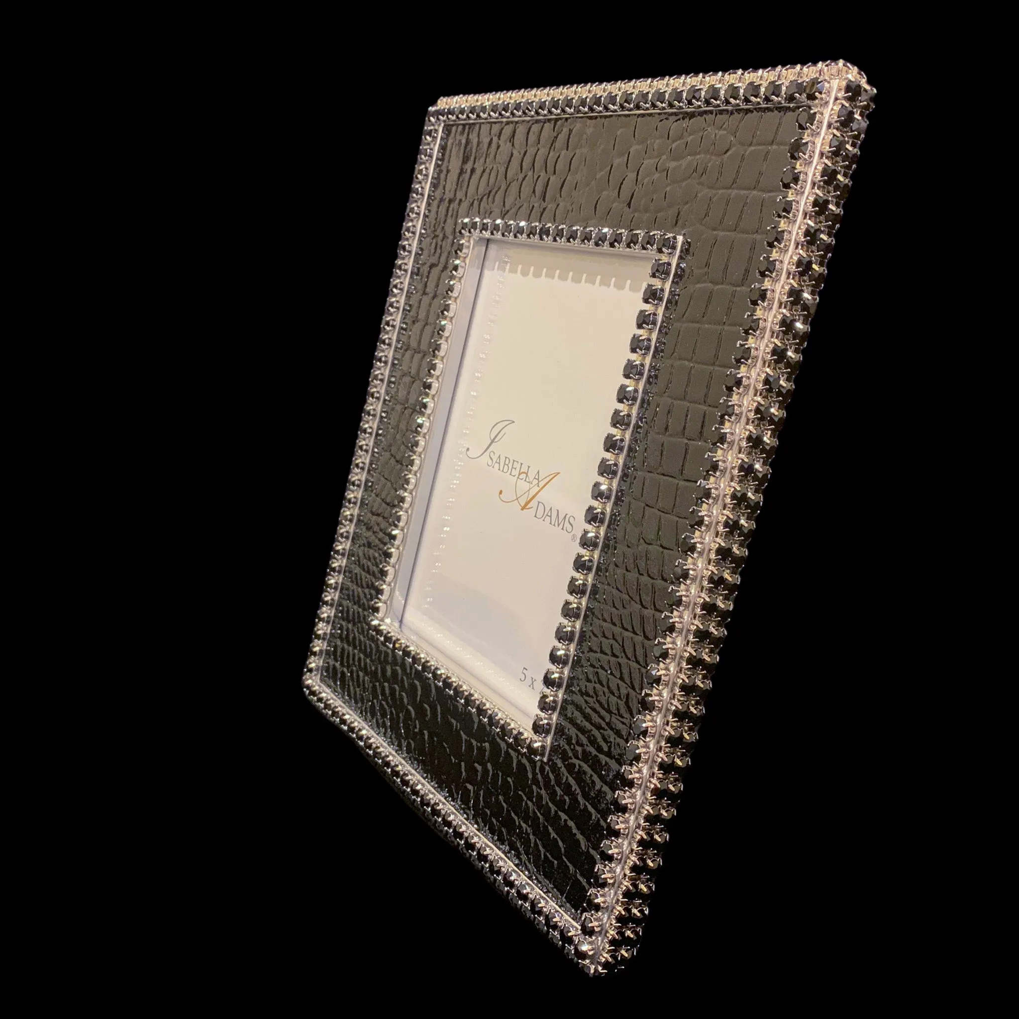 Black Crocodile 5 x 7 Picture Frame Featuring Premium Crystal