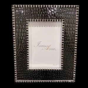 Black Crocodile 5 x 7 Picture Frame Featuring Premium Crystal