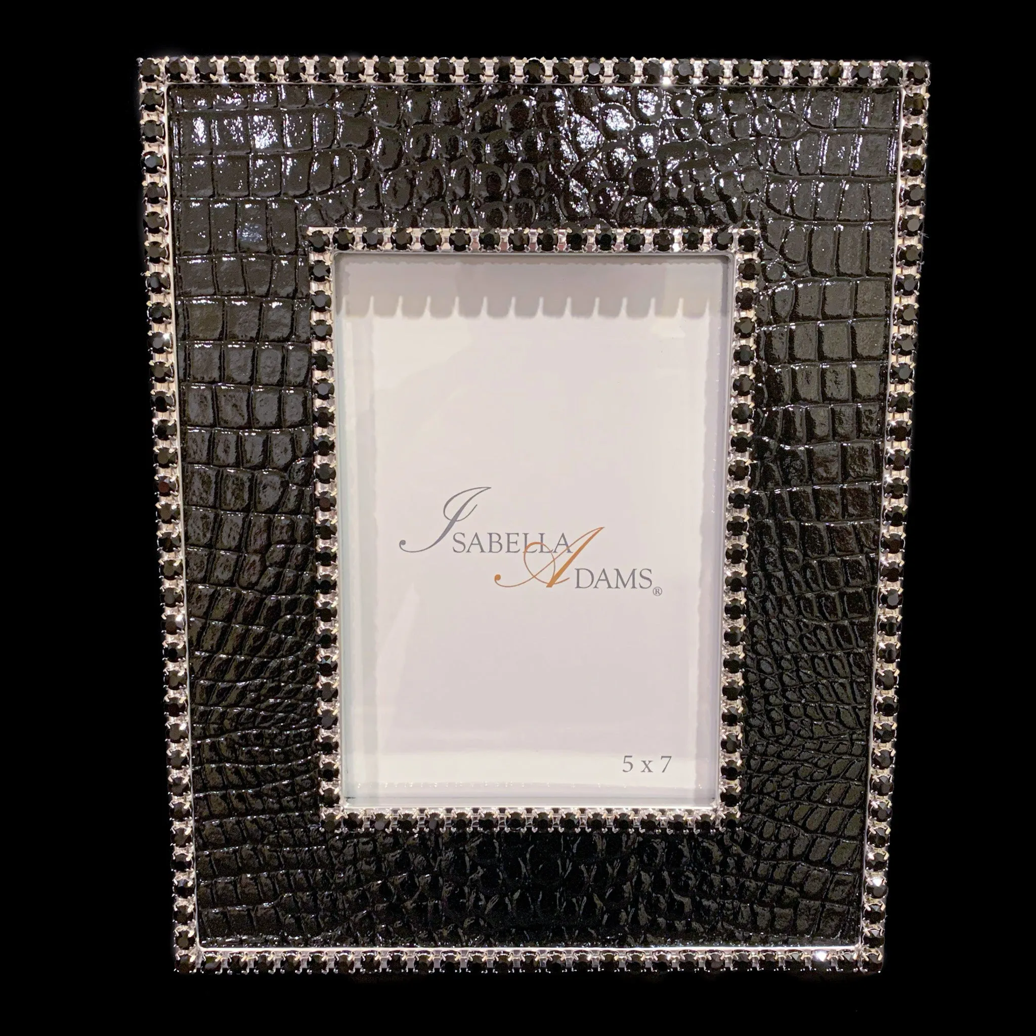 Black Crocodile 5 x 7 Picture Frame Featuring Premium Crystal