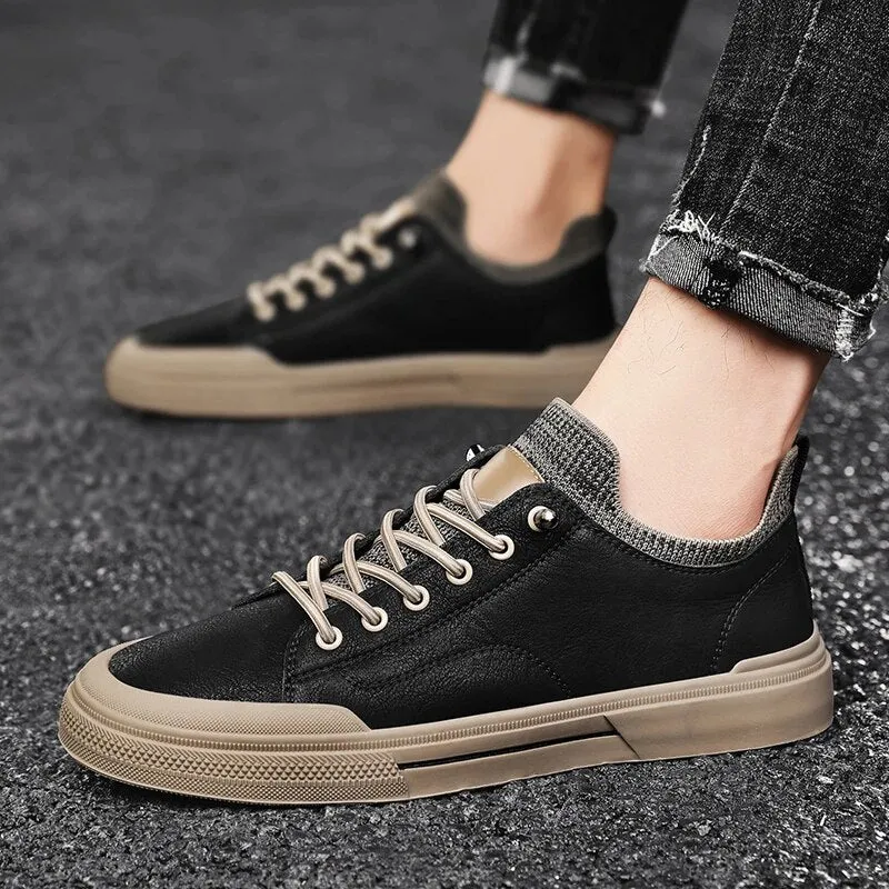 Black Socks Men Shoes Sports Split Leather Shoes
