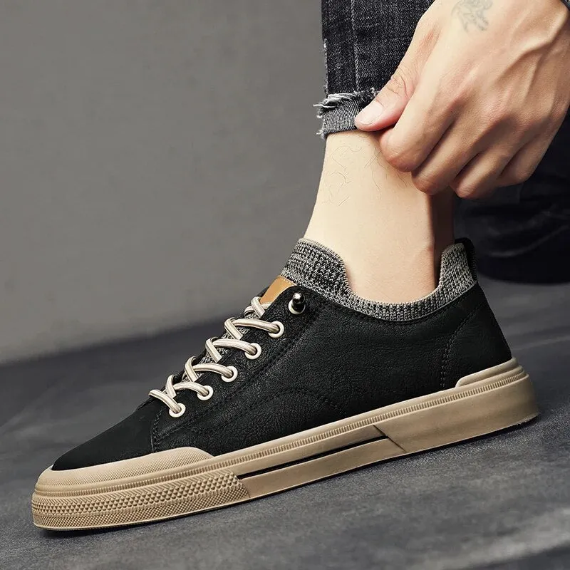 Black Socks Men Shoes Sports Split Leather Shoes