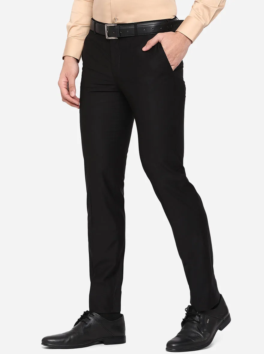 Black Solid Slim Fit Formal Trouser | Metal