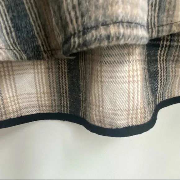 Blank NYC checked out plaid poncho cape jacket quarter zip vegan leather collar