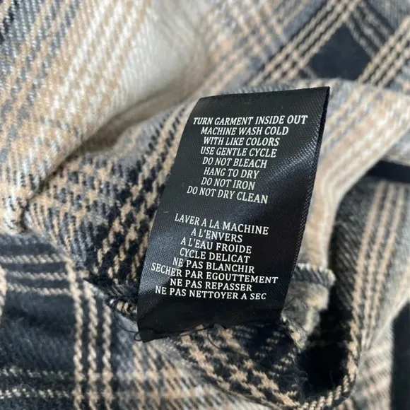 Blank NYC checked out plaid poncho cape jacket quarter zip vegan leather collar