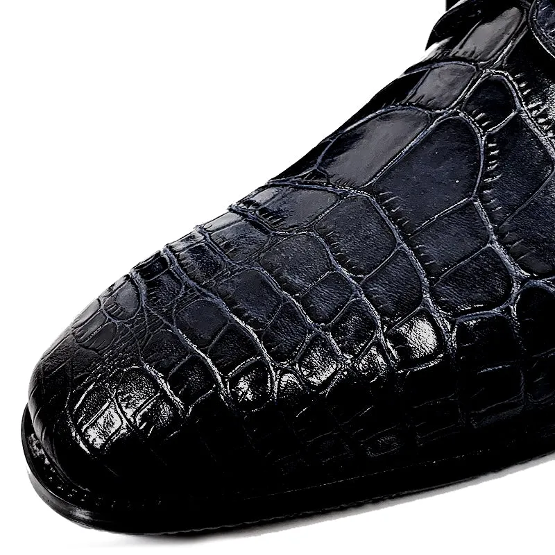 Blue Black Crocodile Pattern Oxford Shoes