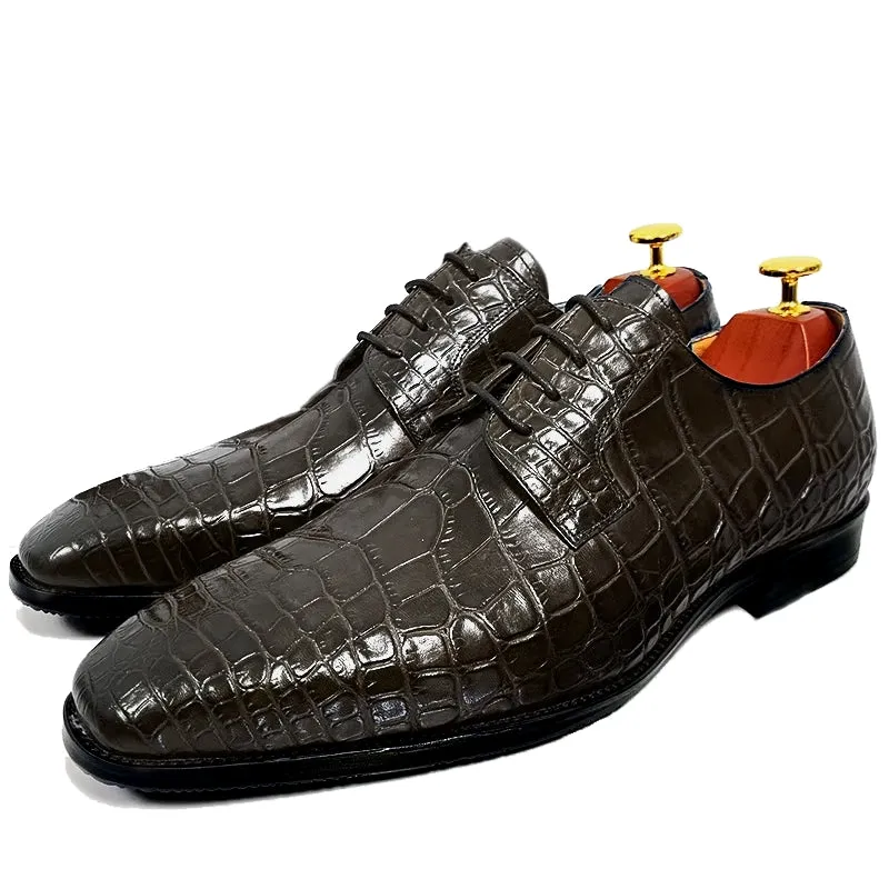 Blue Black Crocodile Pattern Oxford Shoes
