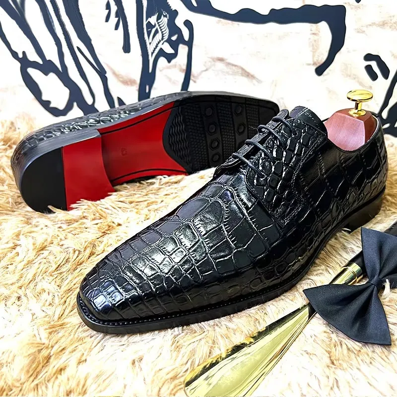 Blue Black Crocodile Pattern Oxford Shoes