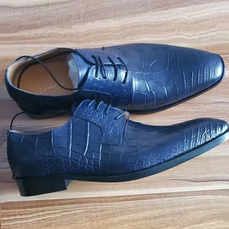 Blue Black Crocodile Pattern Oxford Shoes