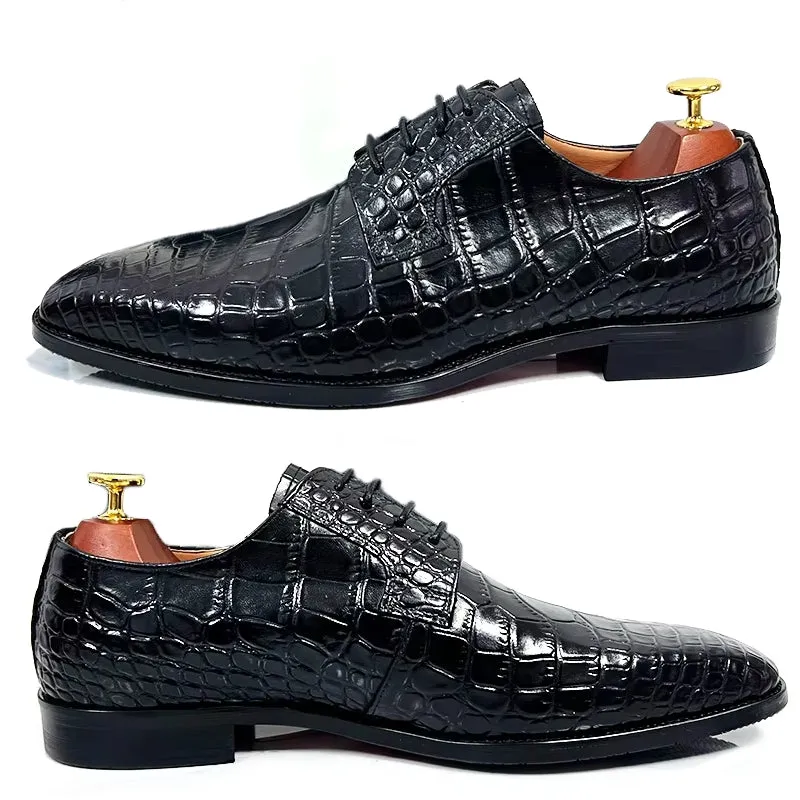 Blue Black Crocodile Pattern Oxford Shoes