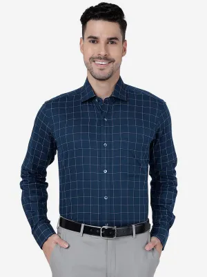 Blue Checked Slim Fit Formal Shirt | Metal