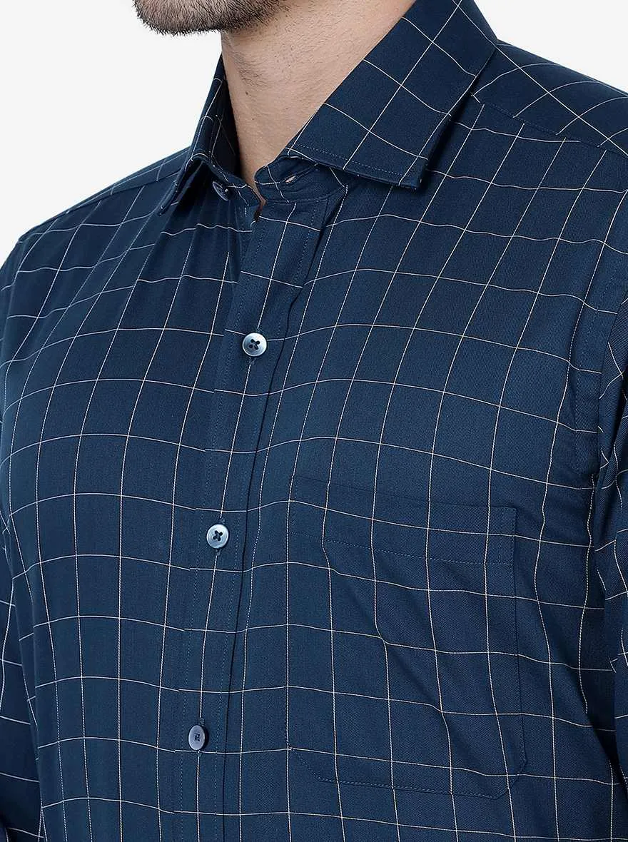 Blue Checked Slim Fit Formal Shirt | Metal