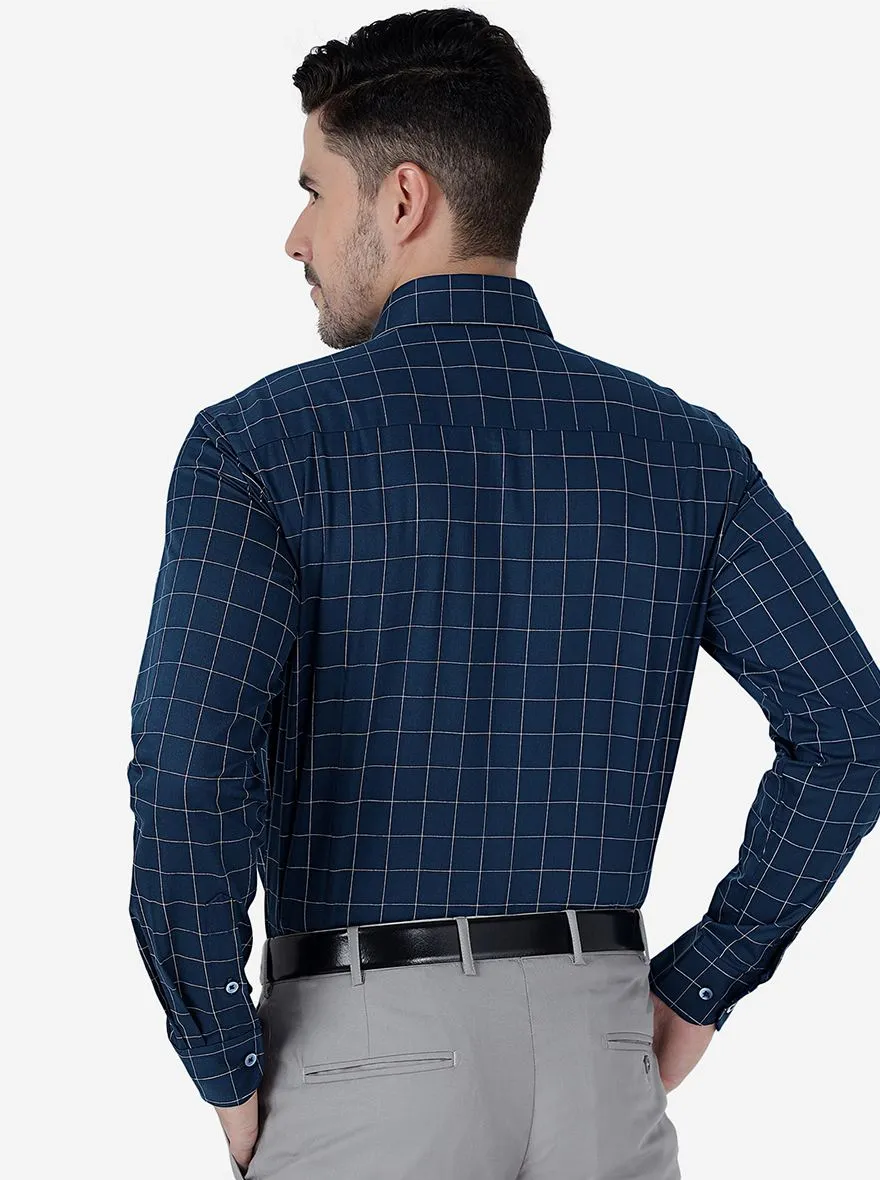 Blue Checked Slim Fit Formal Shirt | Metal