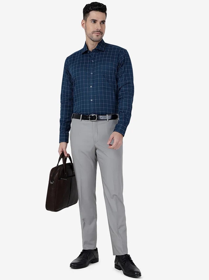 Blue Checked Slim Fit Formal Shirt | Metal