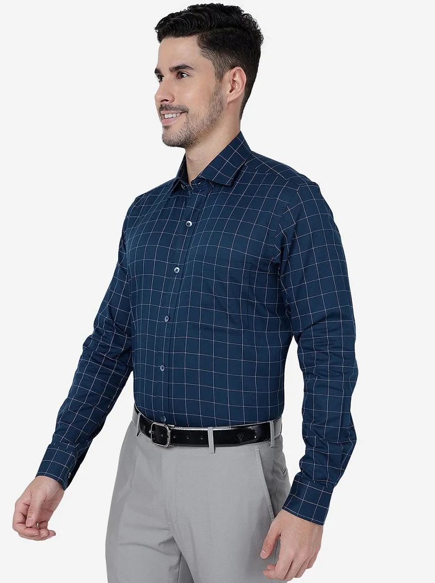 Blue Checked Slim Fit Formal Shirt | Metal